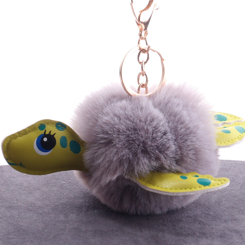Wholesale Hairy Ball Cute Little Turtle Keychains
